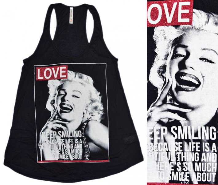 WOMEN【MONROE】TANKTOP【KEEP SMILING】BLK - 【LA  PUERTA】大阪アメリカ村！チカーノ・カルチャー＆ウェスト・コースト専門店