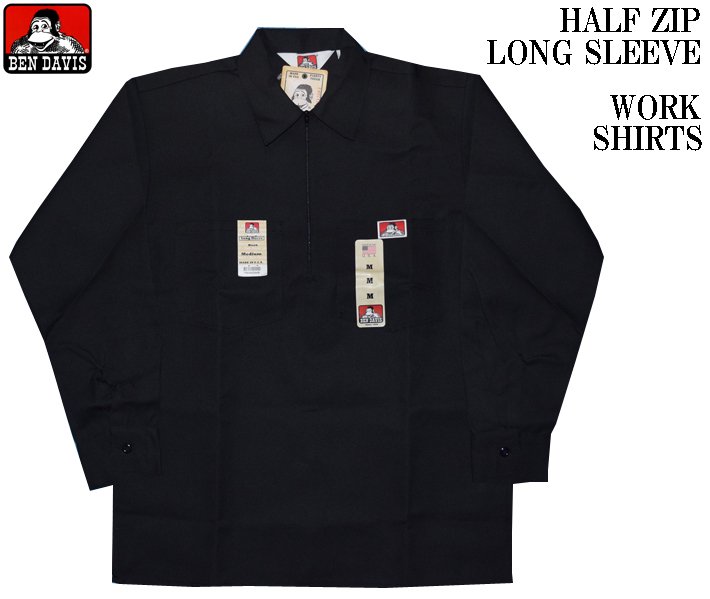 Ben Davis Long Sleeved Solid Work Shirt– Half Zipper Black 