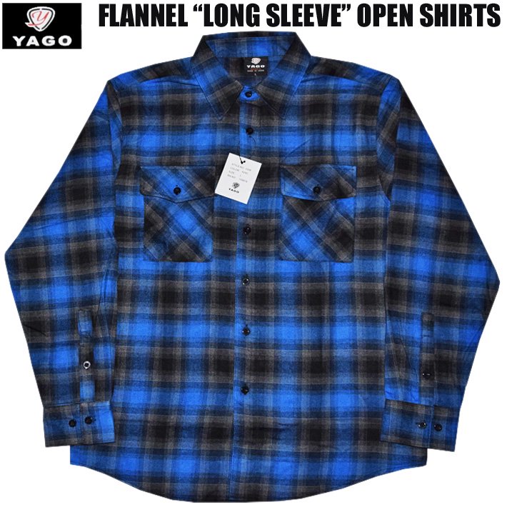 YAGO【L/S FLANNEL OPEN SHIRTS】A24C【BLUE系】 - 【LA  PUERTA】大阪アメリカ村！チカーノ・カルチャー＆ウェスト・コースト専門店