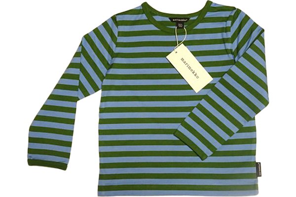 Marimekko マリメッコ ボーダーtシャツ ロング 水色x緑 80 12m Hokuo Design Stockholm