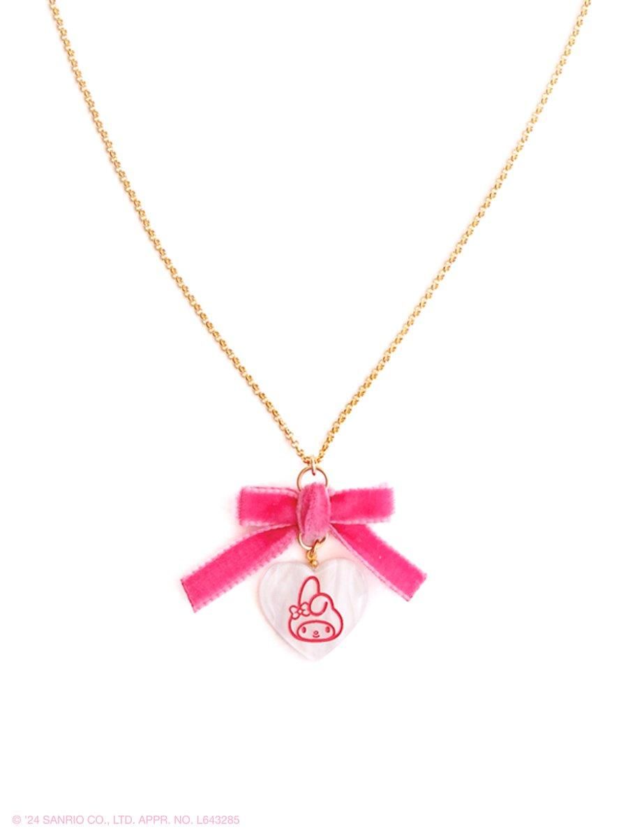ピンクのリボン付き猫モチーフネックレス「うきゅきゅ♥なロザリオ