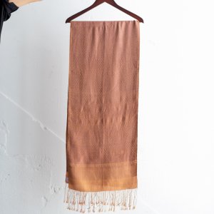 【個性品】ラオス　シルク手織りストール（ブラウン×オレンジ）