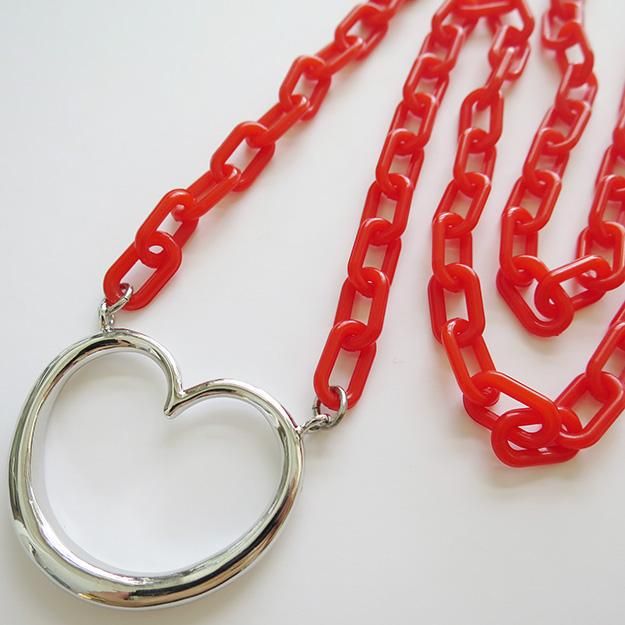 108-406 Glasses holder Hart（Red×Silver） - Necklace-necklace 世界