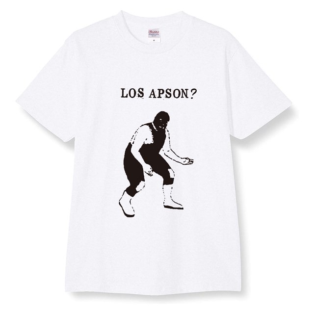 五木田智央×LOS APSON? 覆面レスラーTシャツ (白ボディ／黒プリント