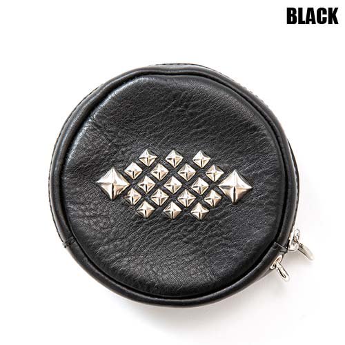 CALEE Studs leather round multi pouch