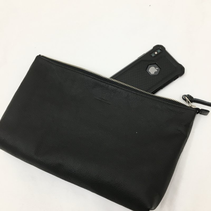  SLOW embossing leather pouch -L- (BLACK/GRAY)