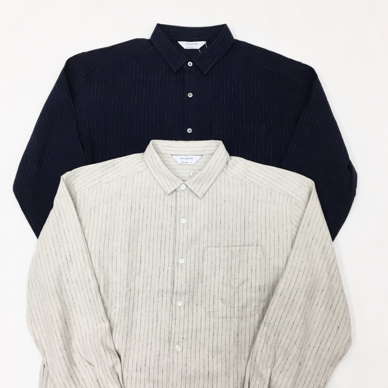  have a good day WOOL LINEN STRIPE SHIRTS(NAVY)【40%OFF】