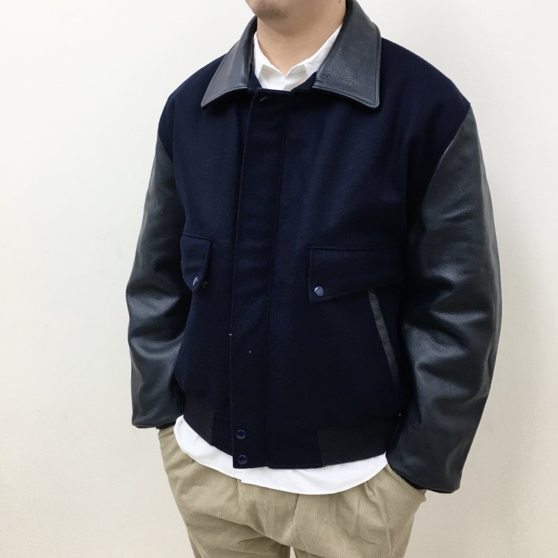  REED SPORTSWEAR MADE IN USA Leather Top Gun Varsity Bomber Jacket (NAVY)  【50%OFF】