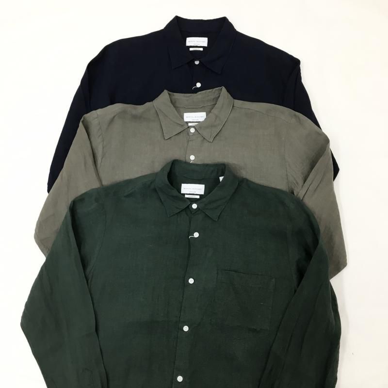  MANUAL ALPHABETBET WRINKLE LINEN LOOSE FIT R/C SHT(GREY KHAKI)