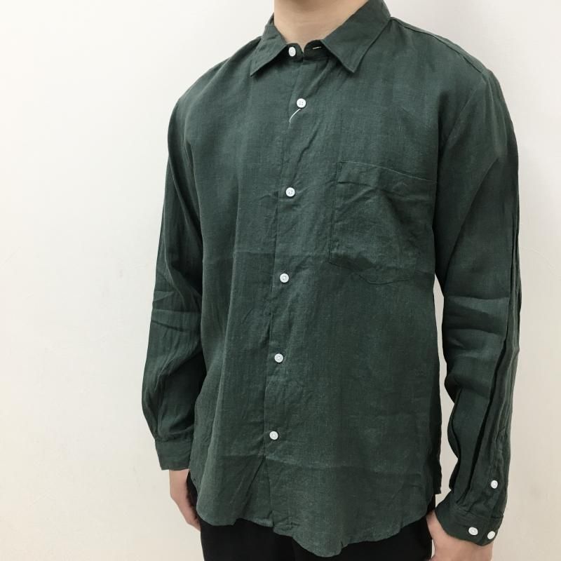  MANUAL ALPHABETBET WRINKLE LINEN LOOSE FIT R/C SHT(MOSS GREEN)