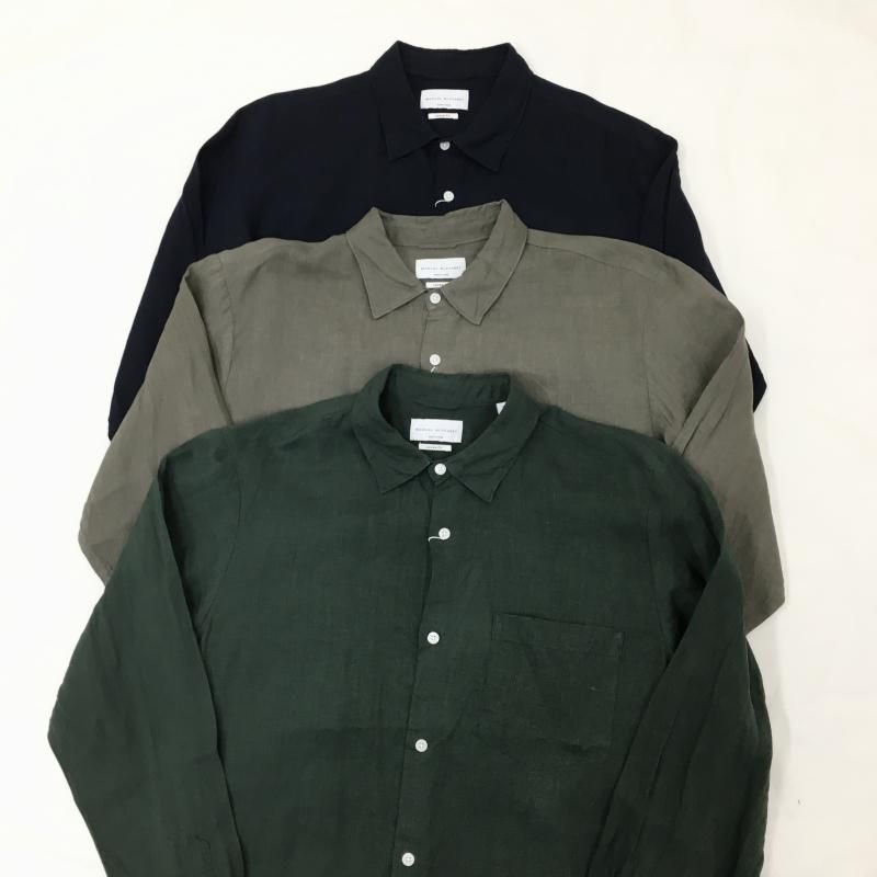  MANUAL ALPHABETBET WRINKLE LINEN LOOSE FIT R/C SHT(NAVY)