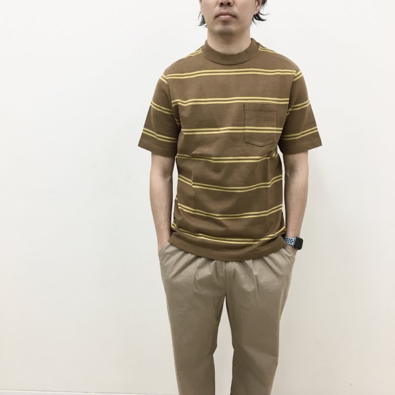 DC.WHITE 10G Plain-Stitch Border T-Shirts(BROWN×MUSTARD)【50%OFF