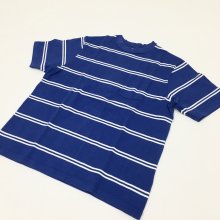DC.WHITE 10G Plain-Stitch Border T-Shirts(BLUEWHITE)