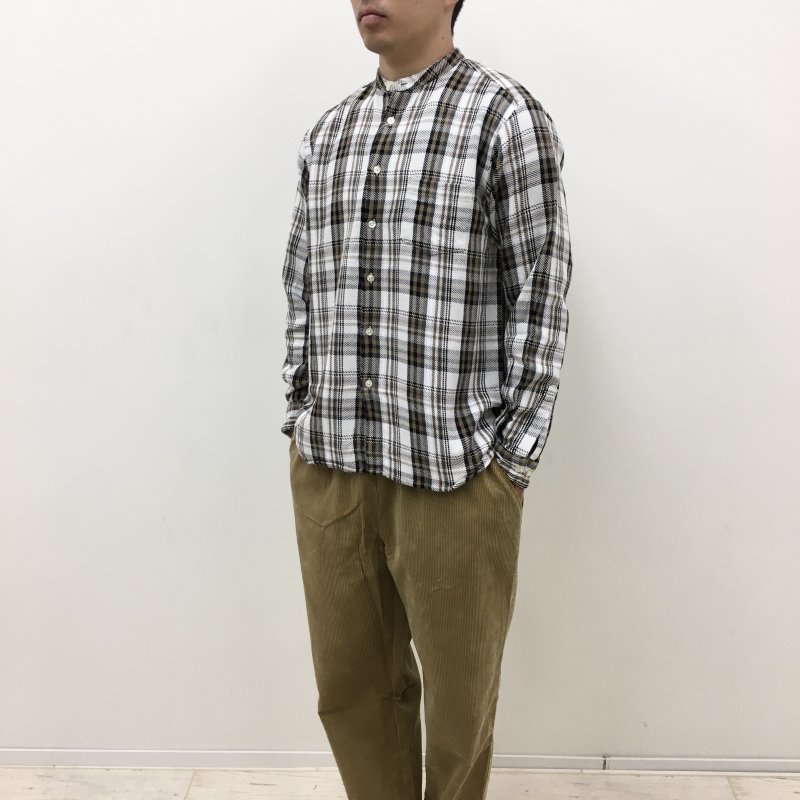  MANUAL ALPHABETBET TWILL CHECK LOOSE FIT BANDCOLLER SHIRTS(WHITE)