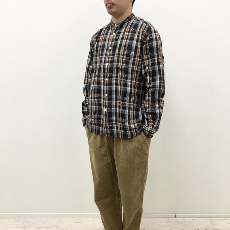  MANUAL ALPHABETBET TWILL CHECK LOOSE FIT BANDCOLLER SHIRTS(GRAY)
