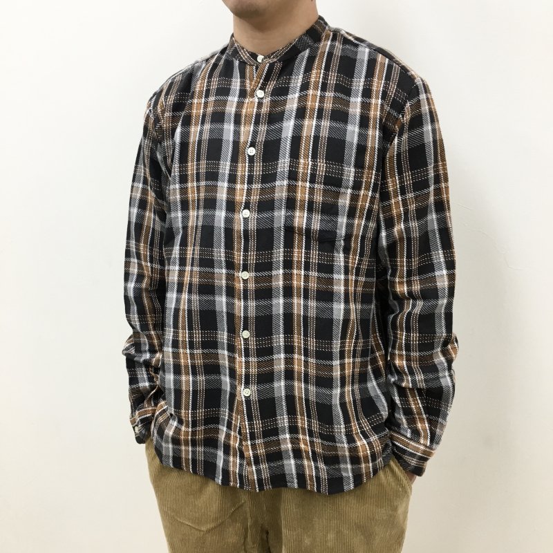  MANUAL ALPHABETBET TWILL CHECK LOOSE FIT BANDCOLLER SHIRTS(GRAY)