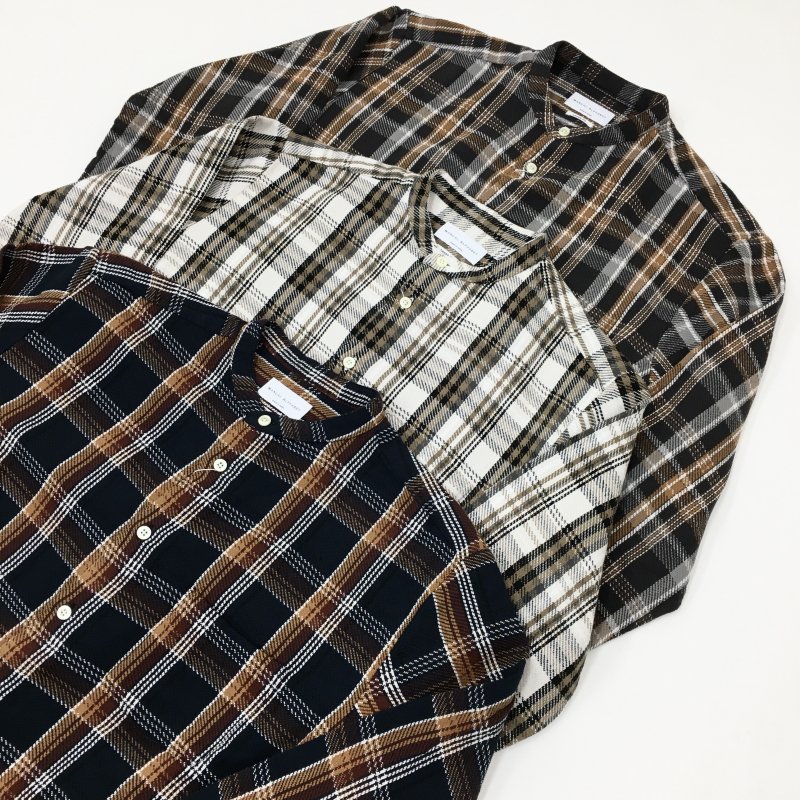  MANUAL ALPHABETBET TWILL CHECK LOOSE FIT BANDCOLLER SHIRTS(NAVY)