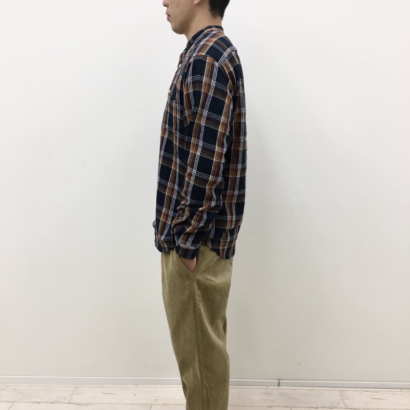  MANUAL ALPHABETBET TWILL CHECK LOOSE FIT BANDCOLLER SHIRTS(NAVY)
