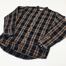  MANUAL ALPHABETBET TWILL CHECK LOOSE FIT BANDCOLLER SHIRTS(NAVY) 【40％OFF】