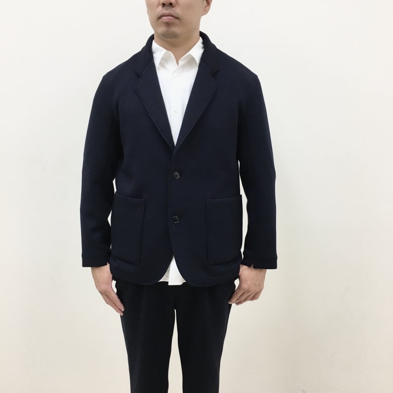  CURLY SMOOTH DOUBLE-KNIT JACKET(NAVY) 
