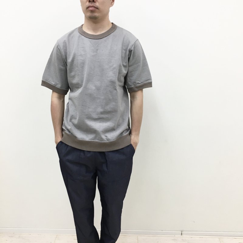  JACKMAN Dotsume Rib T-Shirt(Solid Gray x Beige)
