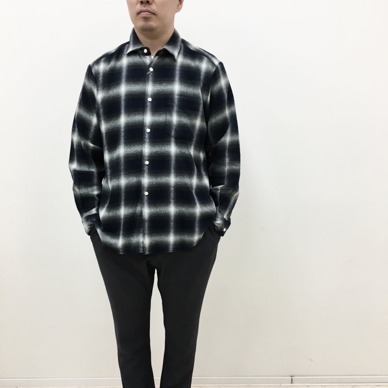  MANUAL ALPHABETBET OMBRE CHECK LOOSE FIT R/C SHT(GREEN-BLACK) 