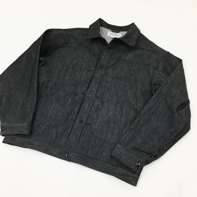  SASSAFRAS GARDENERS JACKET(13oz SLAB DENIM-BLACK)