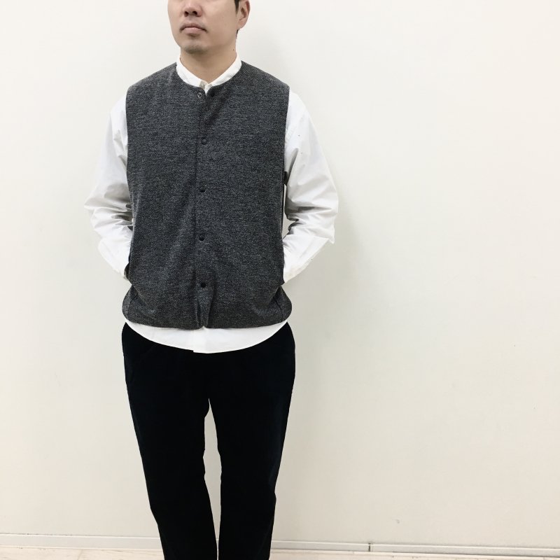  CURLY KNIT PADDED VEST(TWEED-BLACK) 