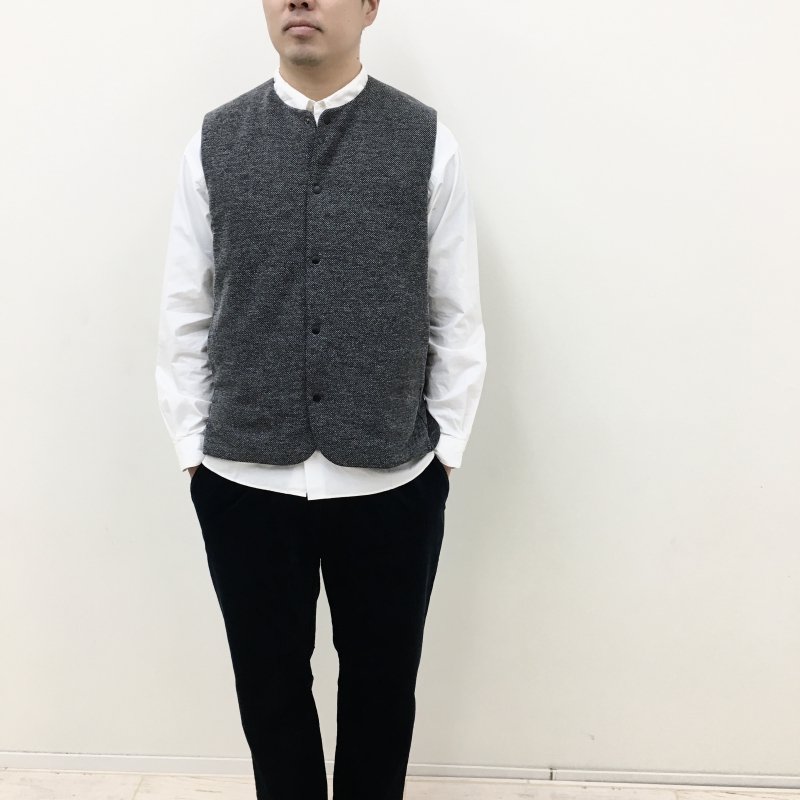  CURLY KNIT PADDED VEST(TWEED-BLACK) 