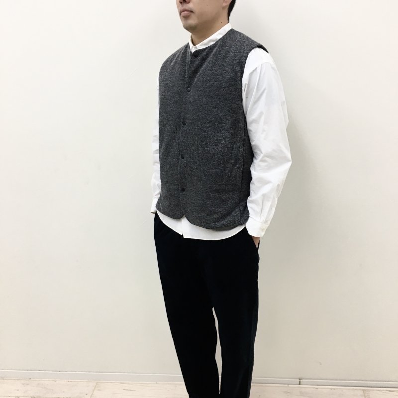  CURLY KNIT PADDED VEST(TWEED-BLACK) 