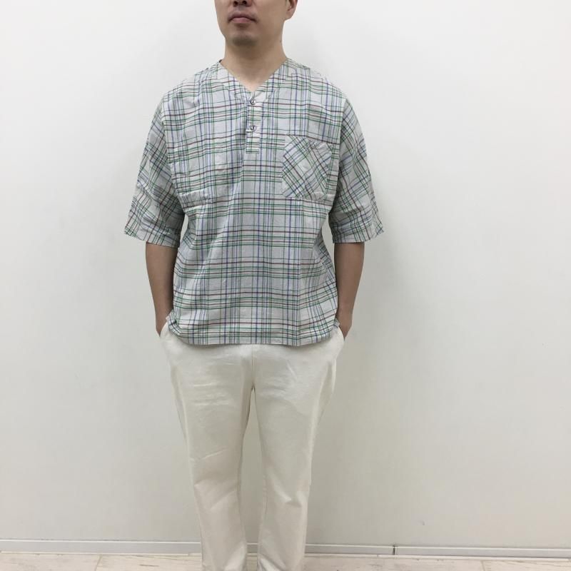  FUJITO Henley Neck Shirt(GREEN CHECK) 