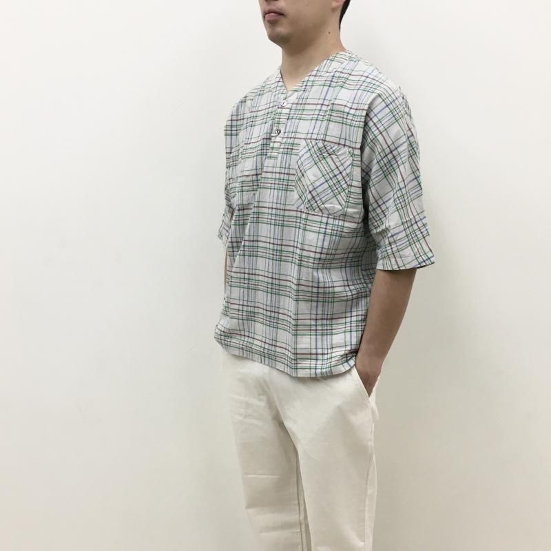  FUJITO Henley Neck Shirt(GREEN CHECK) 