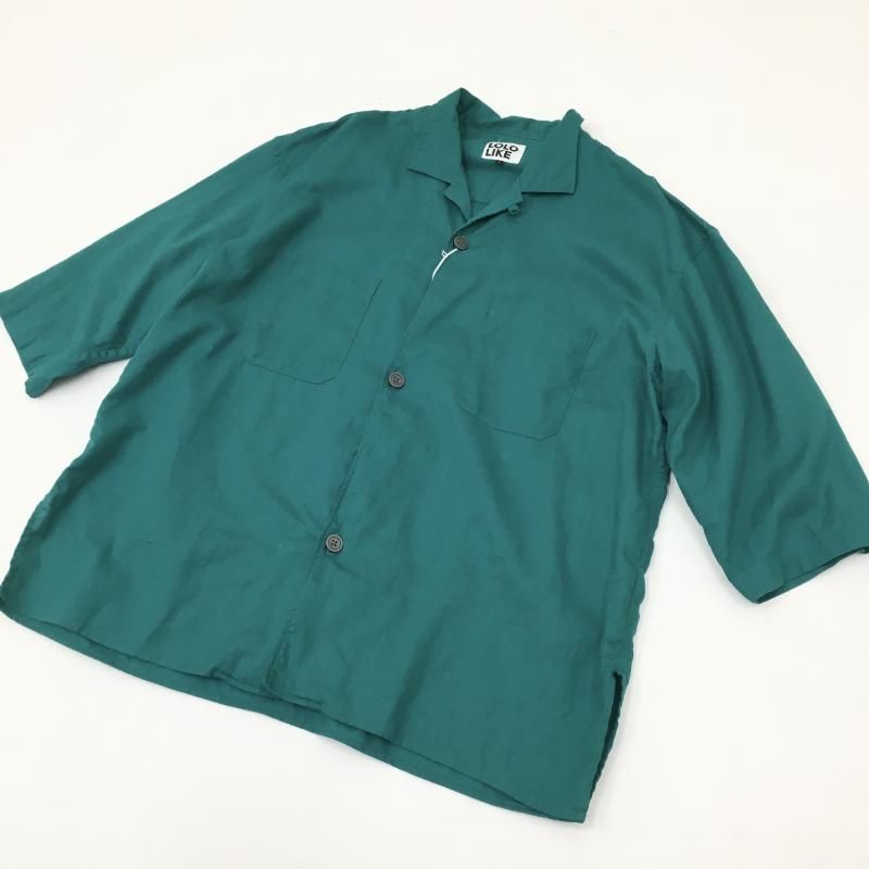 LOLO LIKE 綿麻オープンカラー7分袖シャツ(GREEN)【40%OFF