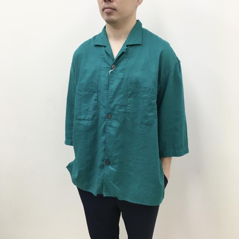 LOLO LIKE 綿麻オープンカラー7分袖シャツ(GREEN)【40%OFF