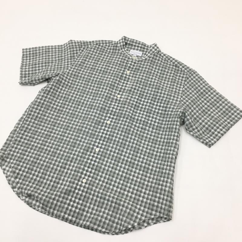  MANUAL ALPHABETBET GIMGAM CHEECK BAND COLLAR S/S SHT(WHITE/GREEN) 