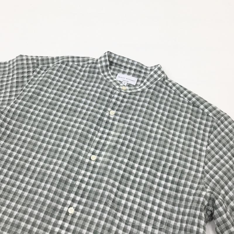  MANUAL ALPHABETBET GIMGAM CHEECK BAND COLLAR S/S SHT(WHITE/GREEN) 