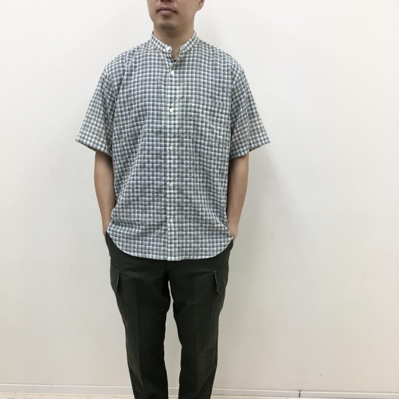  MANUAL ALPHABETBET GIMGAM CHEECK BAND COLLAR S/S SHT(WHITE/GREEN) 