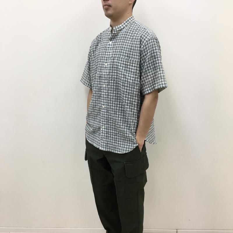  MANUAL ALPHABETBET GIMGAM CHEECK BAND COLLAR S/S SHT(WHITE/GREEN) 