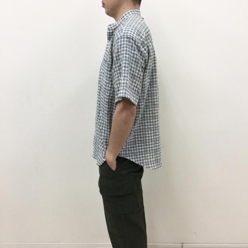  MANUAL ALPHABETBET GIMGAM CHEECK BAND COLLAR S/S SHT(WHITE/GREEN) 