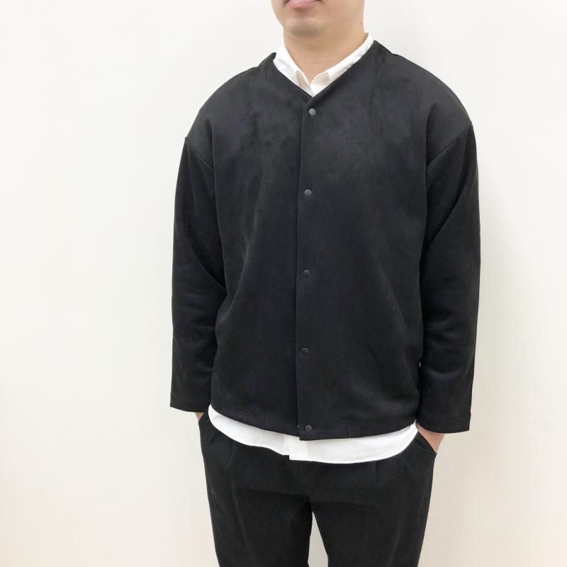  CURLY KNIT SUEDE SNAP BUTTON CARDIE(BLACK)