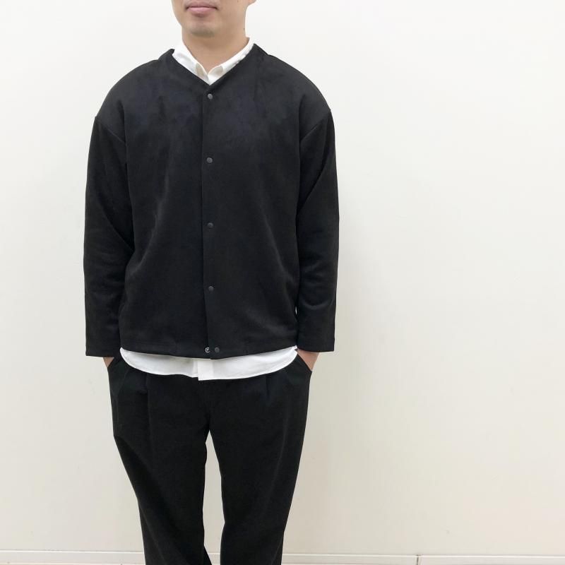  CURLY KNIT SUEDE SNAP BUTTON CARDIE(BLACK)
