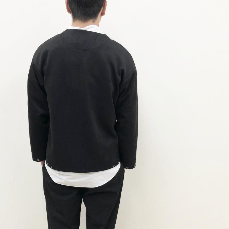  CURLY KNIT SUEDE SNAP BUTTON CARDIE(BLACK)