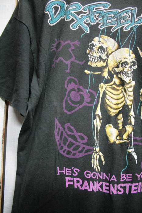 90年代 ビンテージバンドTシャツ モトリー・クルー (Motley Crue) 古着 ビンテージ ヴィンテージ バンドTシャツ ブラック 黒  ドクター・フィールグッド (Dr.Feelgood) ビンテージ古着通販 古着屋ヘブンズドア