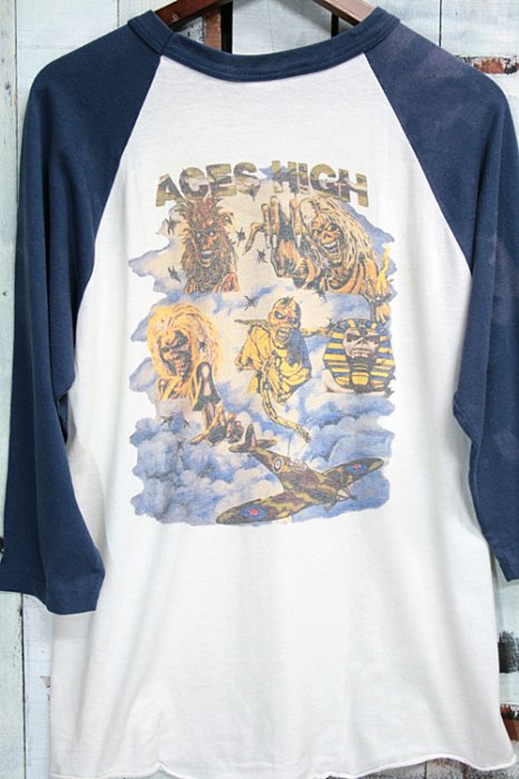 90年代 アイアンメイデン IRON MAIDEN ヴィンテージ Tシャツ バンドTシャツ ラグラン ホワイト ネイビー aces high