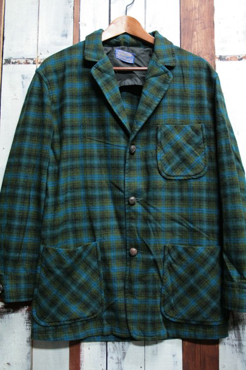 50年代　PENDLETON　ペンドルトン　ウール　テーラードジャケット　グリーン　ブルー　緑　青　古着