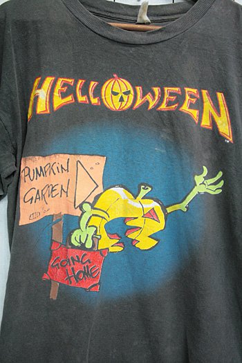 90年代　ハロウィン　Helloween　ビンテージ　Ｔシャツ　バンドTシャツ　ブラック　黒　pumpkin lottery　ボロ　サイズ・L　 ビンテージ古着通販　古着屋ヘブンズドア