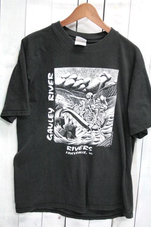 90年代　gavley river  　Ｔシャツ　ビンテージTシャツ　ブラック　黒　Ｌ　スカル　ラフティング　ヘインズ