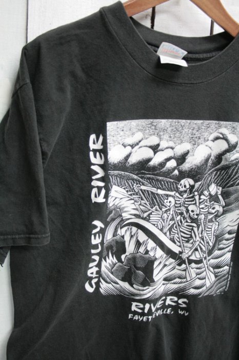 90年代　gavley river Ｔシャツ　ビンテージTシャツ　ブラック　Ｌ　スカル　ラフティング　ビンテージ古着通販　古着屋ヘブンズドア