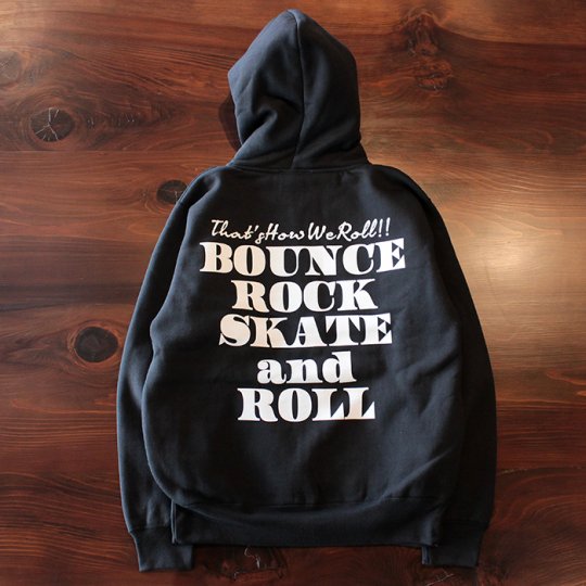 【BOUNCE ROCK SKATE and ROLL / バウンス ロック スケート アンド ロール】ジップフード（ヘビーウェイト）ブラック / ホワイト