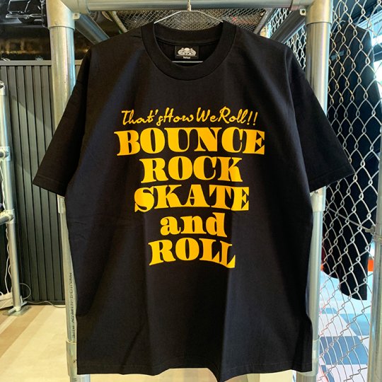 【BOUNCE ROCK SKATE and ROLL / バウンス ロック スケート アンド ロール】Ｔシャツ（ヘビーウェイト）ブラック/ゴールドprint